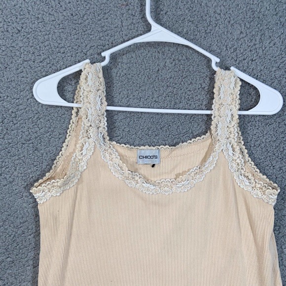 Chico's Top Womens 0 Camisole Lace Sleeves Strap Scoop Neck Ribbed Knit Solid - Picture 10 of 11